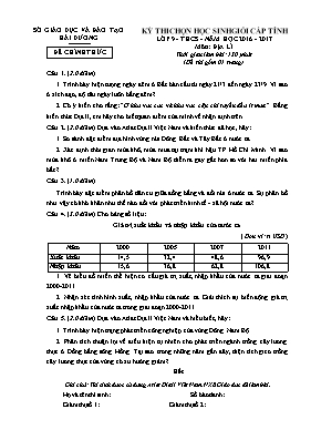 Đề thi chọn học sinh giỏi tỉnh môn Địa lý Lớp 9 - Bảng A - Năm học 2014-2015 - Sở GD & ĐT Nghệ An (Có đáp án)